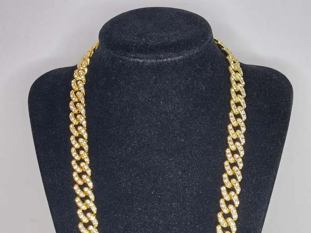Oliver Gray Gold Tone Iced Out Cuban Link Chain Necklace